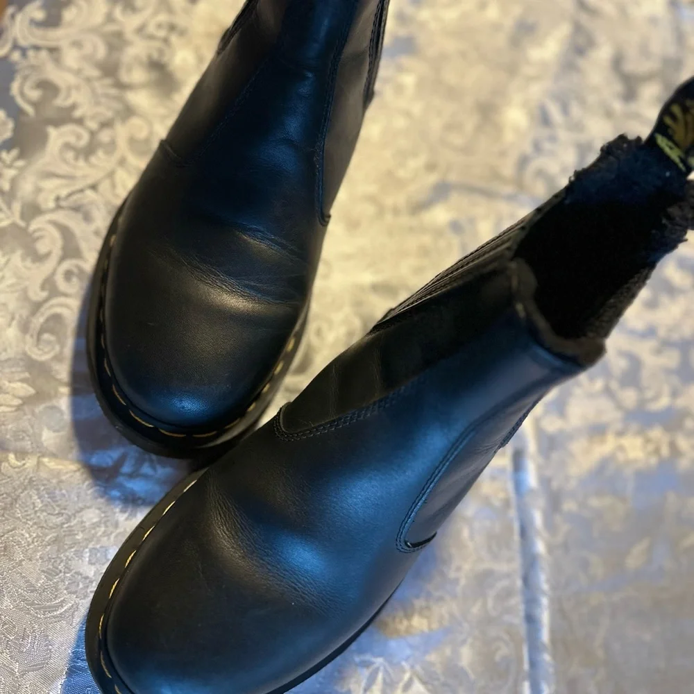 Dr. Martens Black Leather Chelsea Ankle Boots with Yellow Stitching